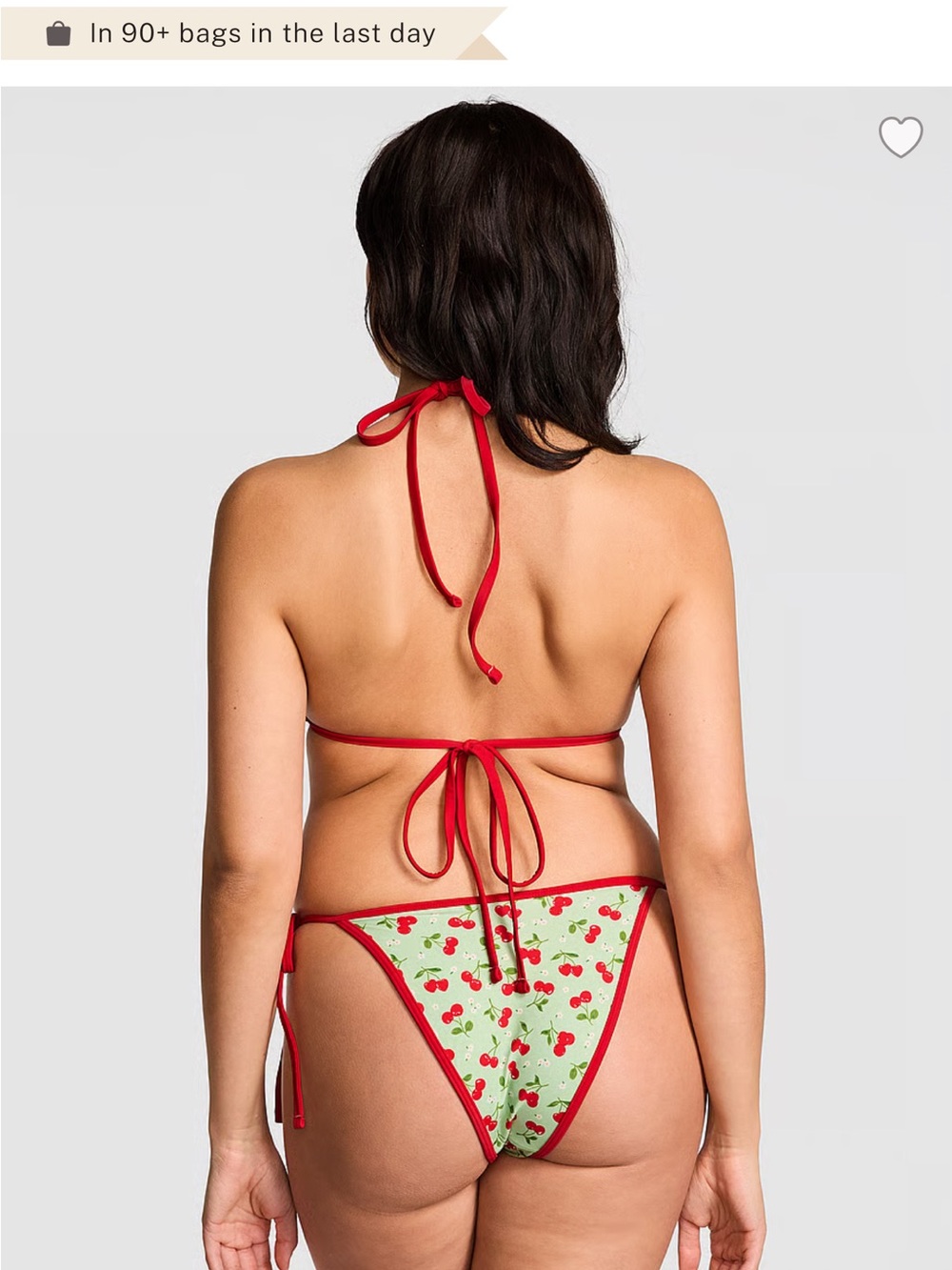 Frankie's Bikinis Cherry Print Triangle Bikini in Mint and Red SMALL - Picture 7 of 8